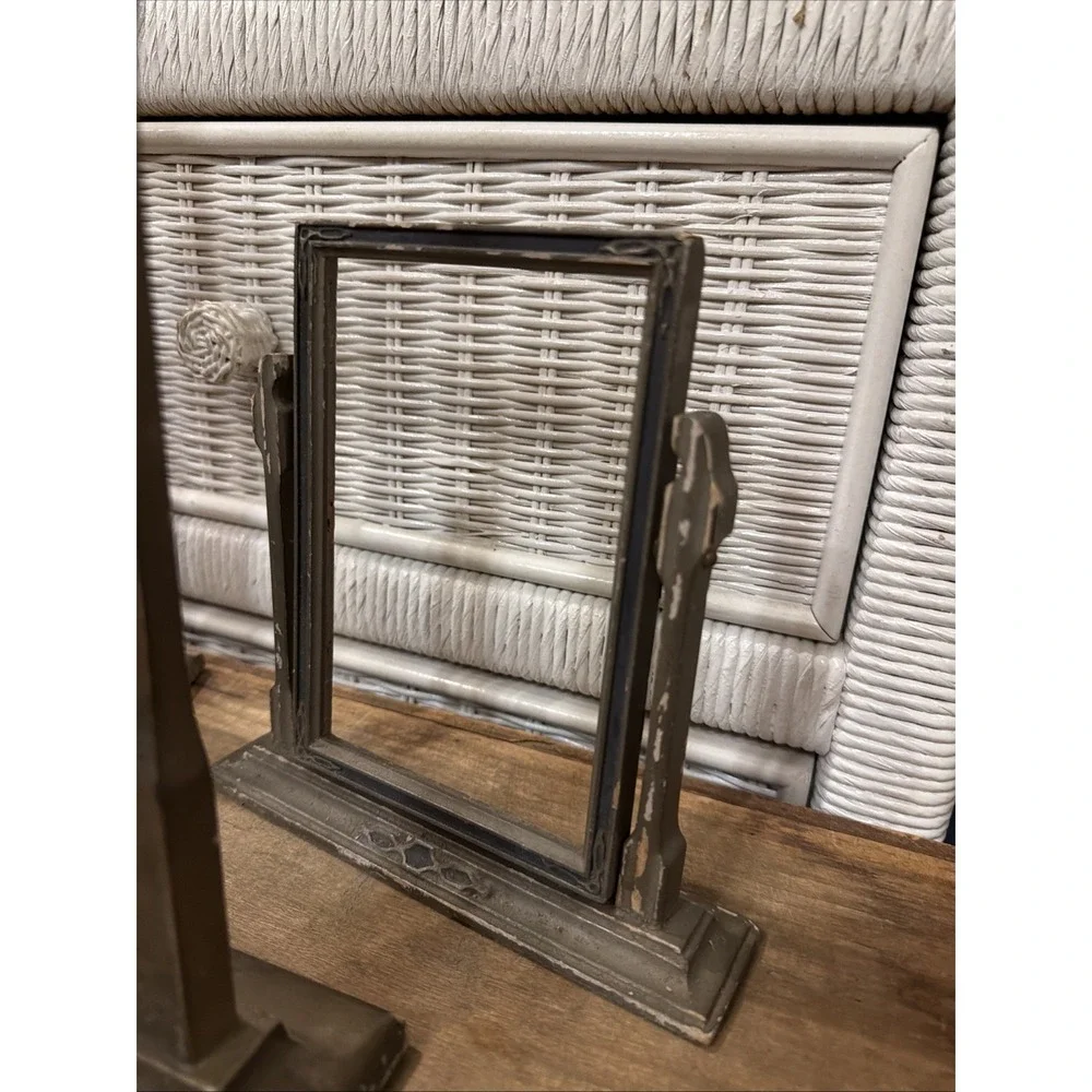 Vintage Antique Swivel Pedestal Picture Frame Set of 4 Distressed Metal Wood